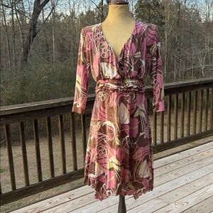 Cato Long Sleeve Dress in Pink and Brown